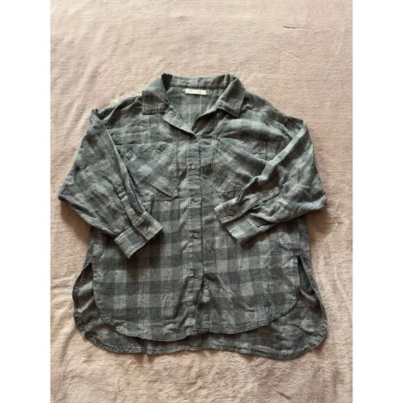 Mustard Seed Tops - Mustard Seed Top Shirt Plaid Pull On Sleeve V‎ Neck Hi Low Hem Boho Sz S